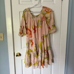 Altar'd State Size M Peach Green Floral Dress